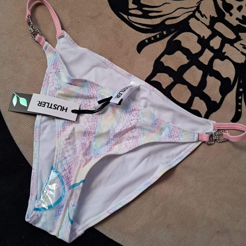 Dolls Kill Pastel Snake Print Bikini Bottom With Rhinestone Clasps At Hips Sexy!
